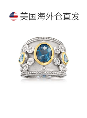 自营 Ross-Simons 14kt 黄金 925 纯银蓝白托帕石戒指 - 蓝色 美
