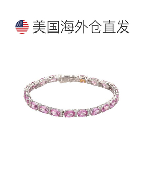 自营Suzy Levian 纯银椭圆形切割粉色蓝宝石和钻石口音网球手链 -