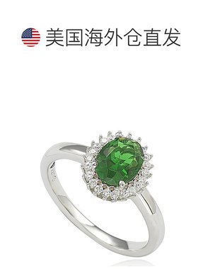 自营 Suzy Levian 纯银仿绿色祖母绿椭圆形立方氧化锆光环戒指 -