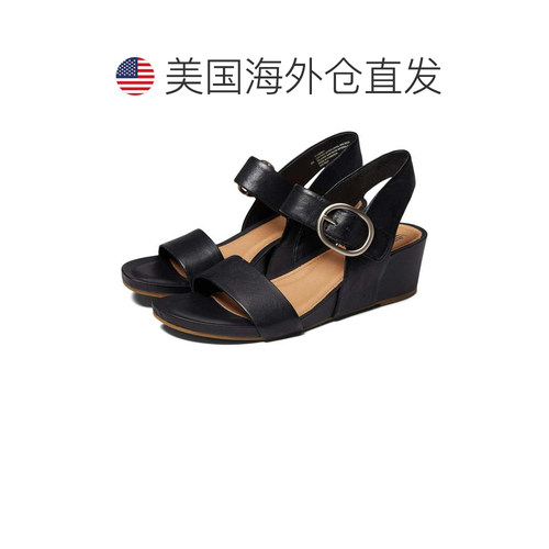 自营Sofft Vaya Sandals Women's Black Leather Open Toe Wedge - 图1