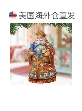 自营圣诞老人与鱼木制圣诞装饰品，G. Debrekht 出品 - 多色 美国