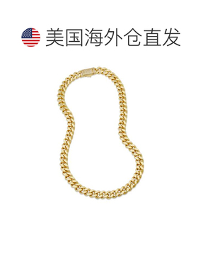 自营savvy cie jewels18K 镀金古巴链式项链，配 CZ 扣饰 - 黄色