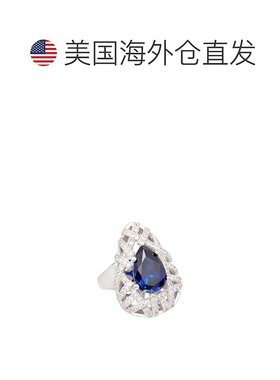 自营 Suzy Levian 纯银方晶锆石戒指 - 蓝色 美国奥莱直发银色