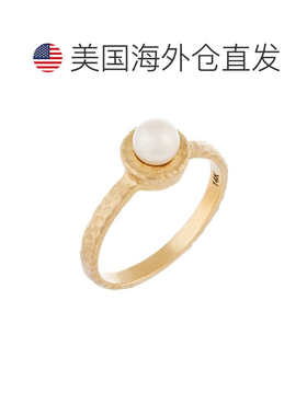 自营 splendid pearls14k 黄色锤打金珍珠戒指 - 白色 美国奥莱直