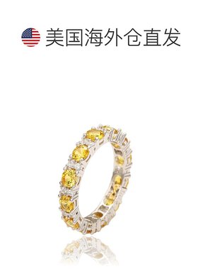 自营 Suzy Levian 纯银圆形切割黄色蓝宝石和钻石口音永恒戒指 -
