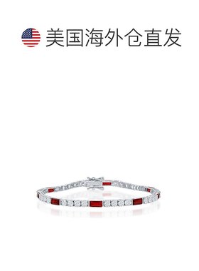 自营 simona925 纯银圆形和祖母绿切割 3 毫米网球手链 - 红色 美