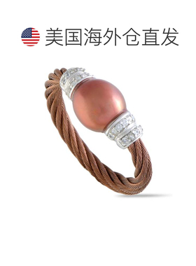 自营Charriol 珍珠不锈钢青铜 PVD 棕色珍珠和白色立方氧化锆电缆