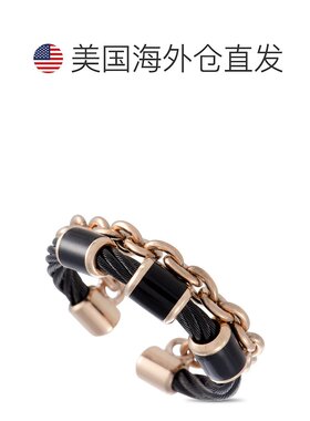 自营 Charriol St. Tropez 不锈钢粉红色和黑色 PVD 黑色珐琅电缆