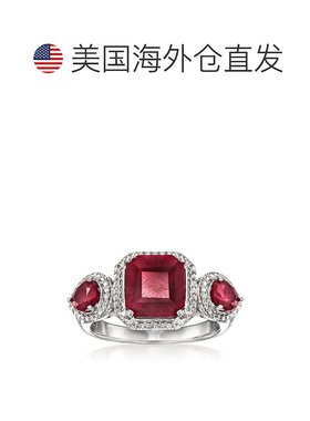 自营Ross-Simons 红宝石 3​​ 石戒指（纯银）- 红色 美国奥莱直发