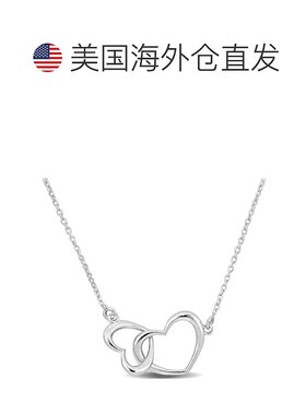自营 925 纯银 Mimi & Max 双心吊饰项链 - 16.5+1 英寸 - 白色
