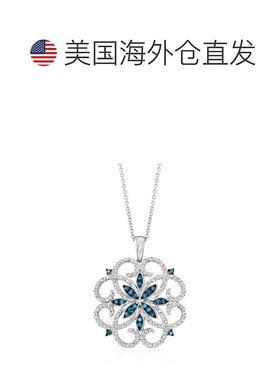 自营 Ross-Simons 925 纯银蓝色和白色钻石滚动奖章吊坠项链 - 20