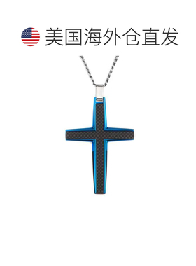 自营Crucible 洛杉矶黑色碳纤维不锈钢十字架项链 - 中号 - 蓝色