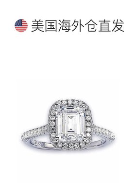 自营 Suzy Levian 新娘纯银 Asscher-cut 白色立方氧化锆光环订婚