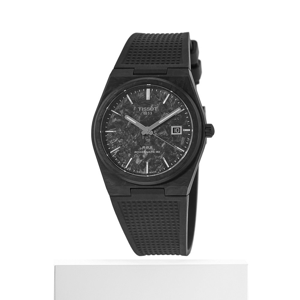 自营 tissot天梭PRX Powermatic 80自动黑色表盘碳黑橡胶表带男式 - 图3