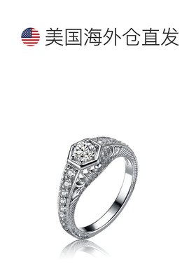 自营 genevive 925 纯银装饰艺术立方氧化锆几何雕刻密钉戒指 -