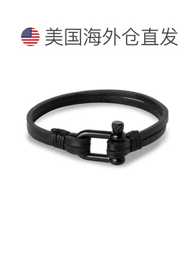 自营Bruno Magli Mens Paneled Leather Bracelet, Black - black