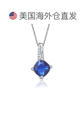 自营geneviveGv C.z.纯银镀铑圆形蓝宝石爪镶吊坠 - 蓝色 美国奥