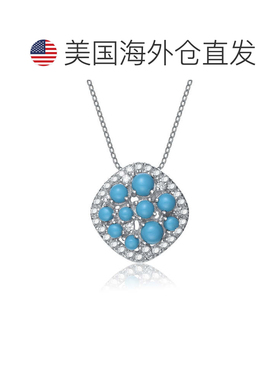 自营geneviveGv 纯银绿松石方晶锆石独特风格吊坠 - 蓝色 美国奥
