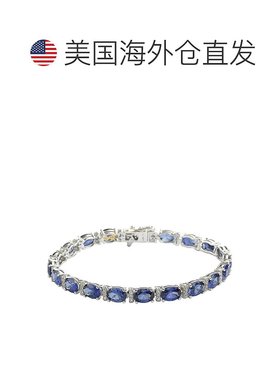 自营 Suzy Levian 纯银椭圆形切割蓝色蓝宝石和钻石口音网球手链