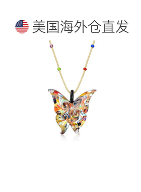 自营Ross-Simons 意大利多色穆拉诺玻璃蝴蝶吊坠项链 18kt 金镀在