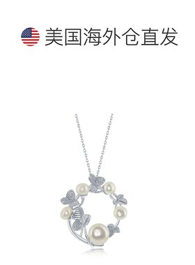 自营 simona925 纯银 FWP & Leafs 设计圆形项链 - 银白色 美国奥