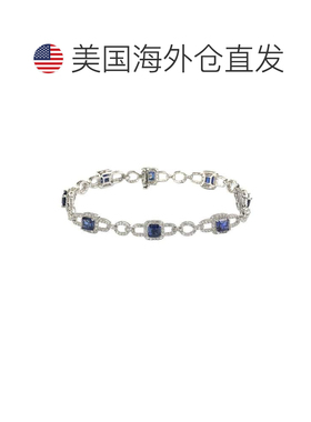 自营Suzy Levian 纯银 Asscher 切割蓝宝石和钻石口音网球手链 -