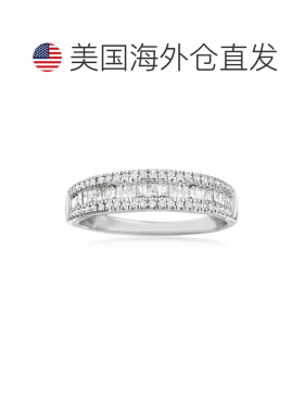 自营 925 纯银 Ross-Simons 长方形和圆形钻石戒指 - 白色 美国奥