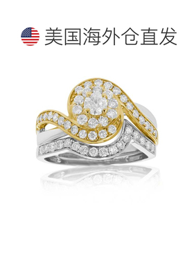 自营 vir jewels1 克拉钻石结婚订婚戒指套装 14K 双色金光环新娘