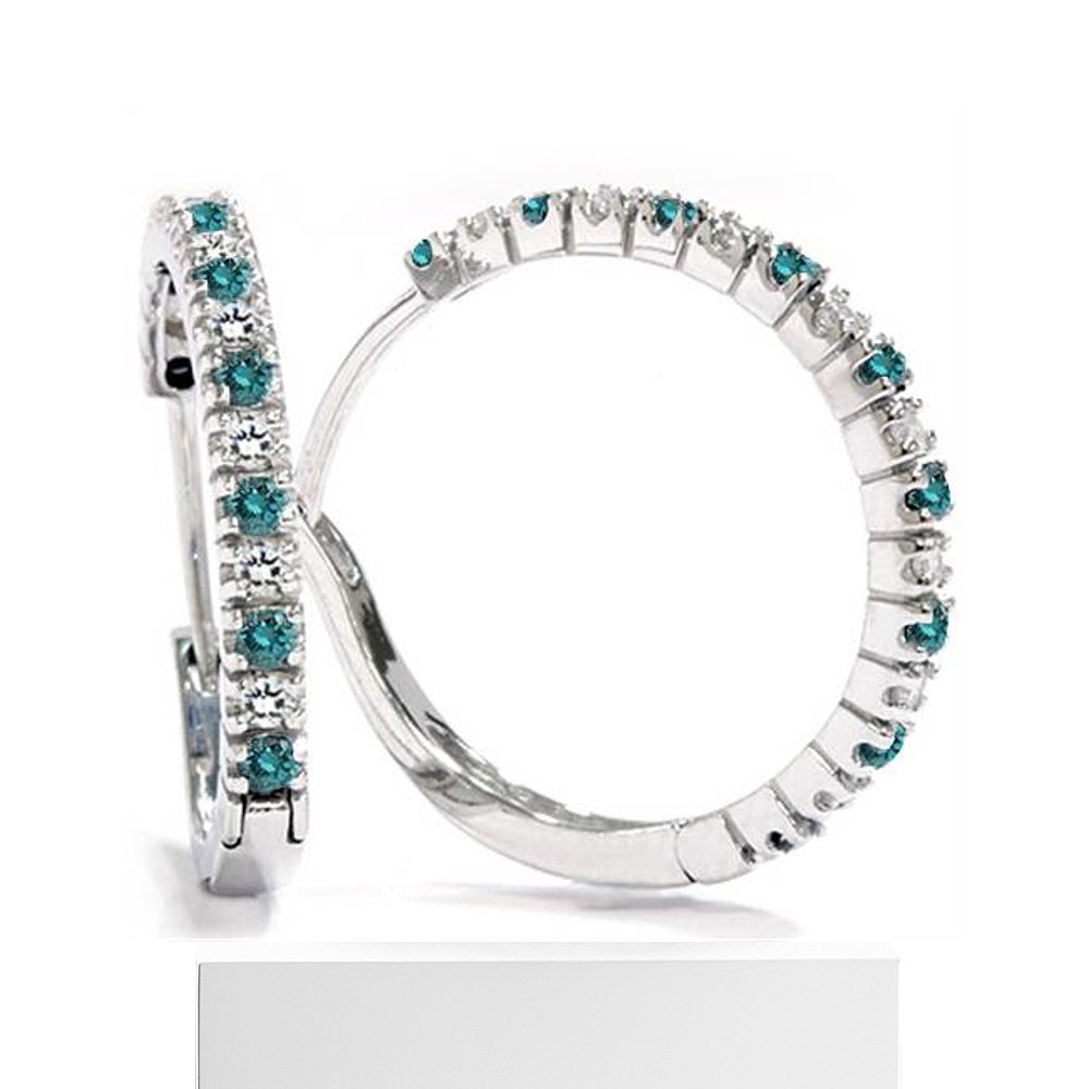 pompeii31/2ct Blue & White Diamond Hoops 10K White Gold - 10 - 图3