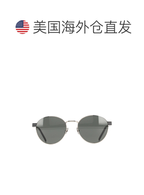 自营saint laurent黑色椭圆形镜框银色金属边框太阳镜-银色 美国