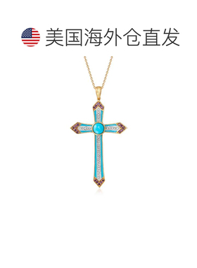 自营ross-simons罗斯-西蒙斯绿松石、紫水晶和 .白色托帕石十字架