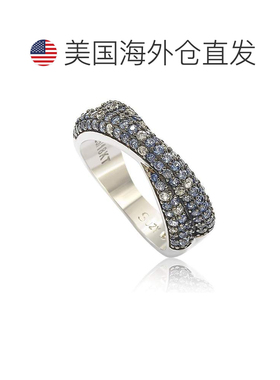 自营 Suzy Levian 纯银蓝色和白色蓝宝石和钻石口音小巧密钉交叉