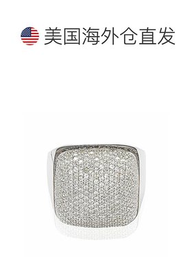 自营 Suzy Levian 纯银棕色和白色立方氧化锆微密镶圆顶戒指 - 白