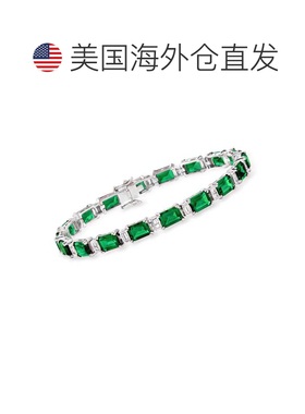 自营Ross-Simons Simulated Emerald and . CZ Bracelet in Sterl