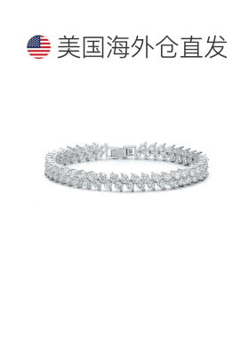 美国直邮自营genevive925 纯银配钻石方晶锆石 2-Stone Cluster
