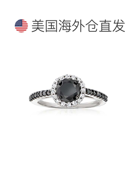 自营 925 纯银 Ross-Simons 黑白钻石光环戒指 - 白色 美国奥莱直