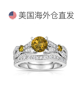 自营 vir jewels1.60 克拉 3 石黄色和白色钻石订婚戒指 14K 白金