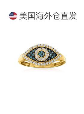 自营 Ross-Simons 14 克拉黄金蓝白钻石邪恶之眼戒指 - 白色 美国