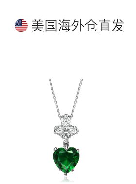 自营 genevive纯银绿色立方氧化锆心形吊坠项链 绿色 美国奥莱直