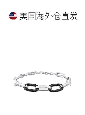 自营 925 纯银 Mimi & Max 椭圆形链环手链配黑色闪光珐琅 - 8+1