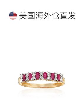 自营 ross-simons罗斯-西蒙斯鲁比和 . 14kt 黄金钻石戒指 - 红色