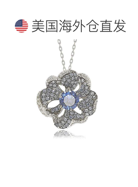 自营Suzy Levian 纯银蓝宝石和钻石口音异想天开的花朵吊坠项链 -