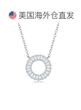 自营 simona925 纯银长方形 CZ 开口圆形项链 - 银白色 美国奥莱