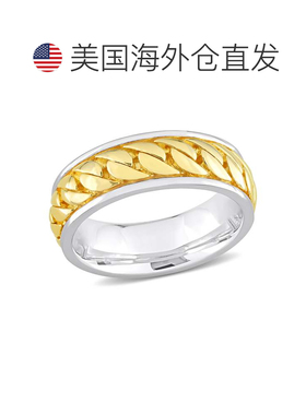 自营Mimi & Max 罗纹设计男士镀黄金纯银戒指 - 金色 美国奥莱直