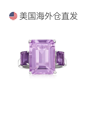 自营 925 纯银 Ross-Simons 祖母绿切割紫水晶戒指 - 紫色 美国奥