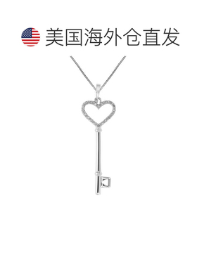 自营vir jewels1/8 cttw 钻石心形和钥匙吊坠项链 .925 纯银配链