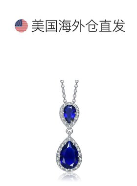 自营 genevive纯银镀铑两颗蓝宝石蓝梨形圆形立方氧化锆光环吊式