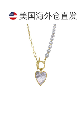自营 Adornia 珍珠和链心形套环项链 - 白色吊坠 美国直奥莱
