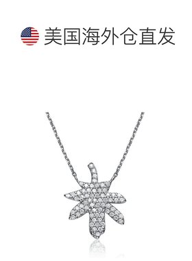 自营 geneviveGv 纯银白色方晶锆石枫叶吊坠 - 银 美国奥莱直发