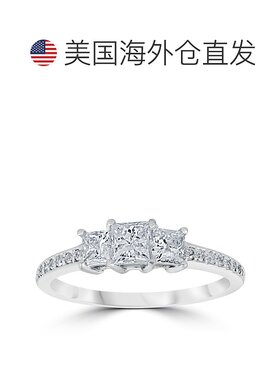 自营 pompeii33/4 克拉公主方形切割 3 石钻石订婚戒指 14k 白金